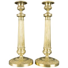 Pair of French Brass Candlesticks with Floral Motifs, 1920s