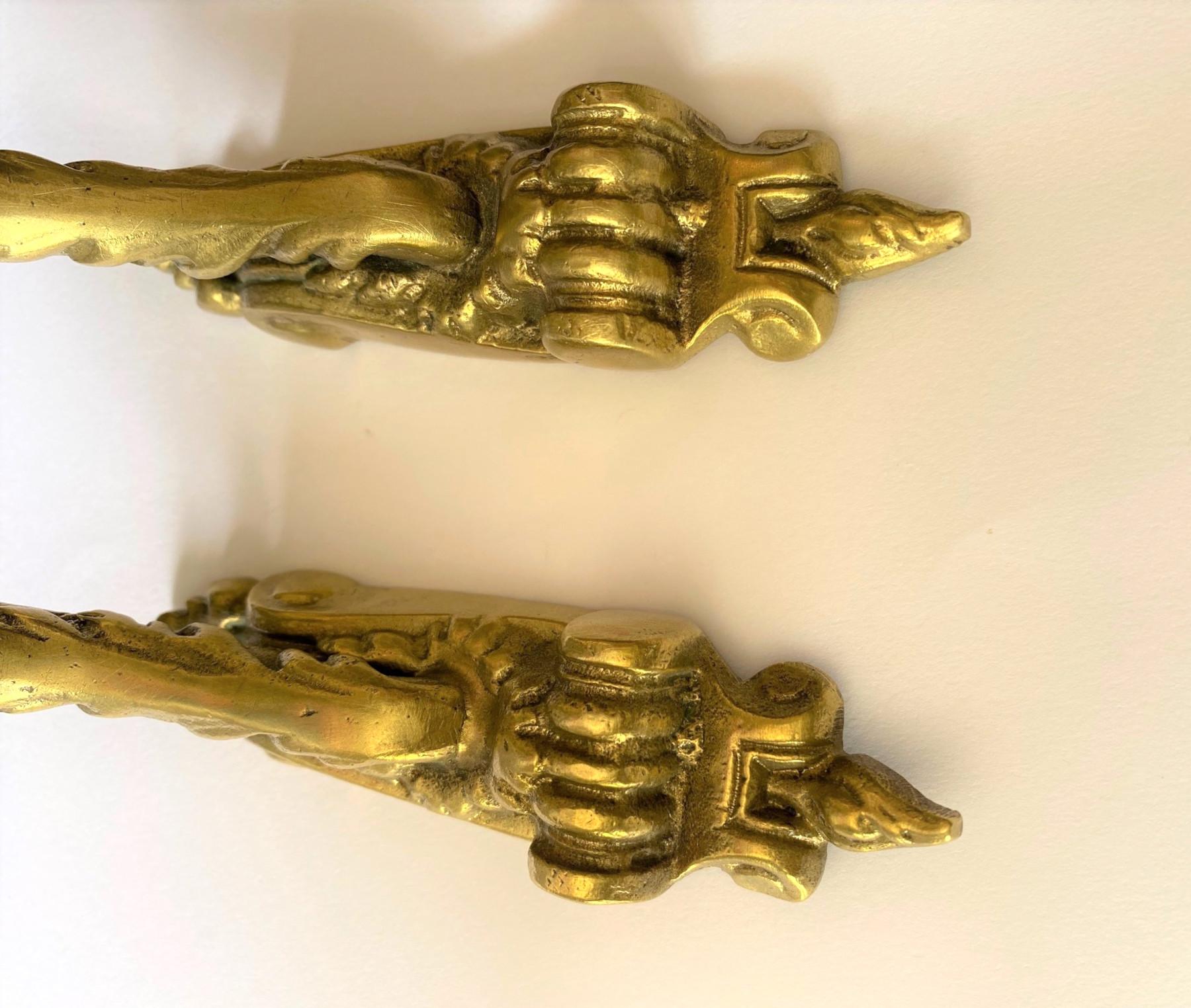 Metalwork Pair of French Brass Curtain Tie Backs