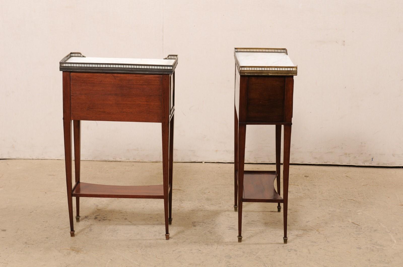 Pair of French Brass Gallery & Marble Top Mahogany Side Chests, Early 20th C. For Sale 6