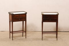 Pair of French Brass Gallery & Marble Top Mahogany Side Chests, Early 20th C.