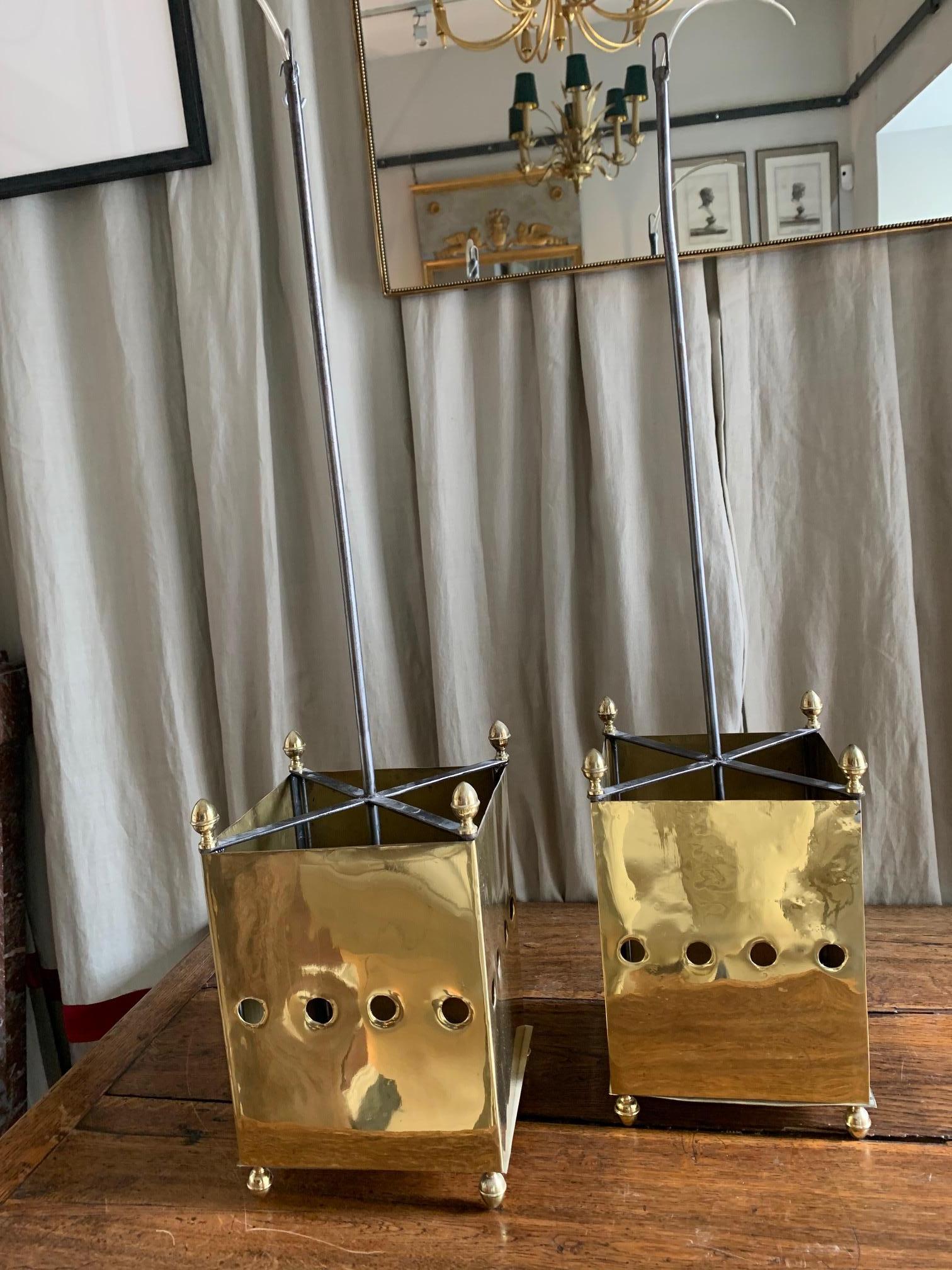 Pair of French Brass Lanterns Chandeliers Maison Bagues Style In Good Condition In Madrid, ES