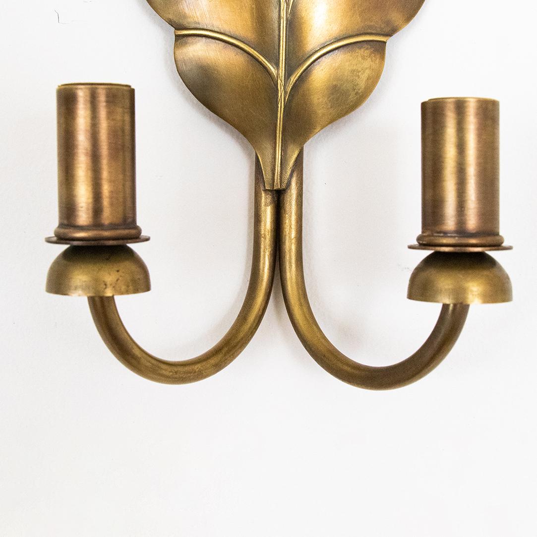 Pair of French Brass Leaf Sconces 2