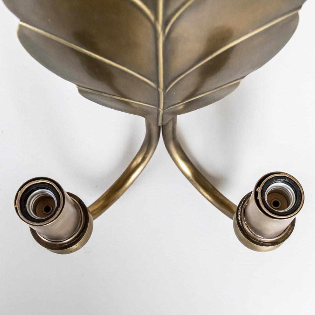 Pair of French Brass Leaf Sconces 4