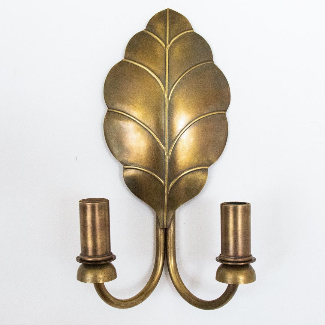 Pair of French Brass Leaf Sconces 5