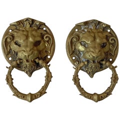 Pair of French Brass Lion Heads Door Knocker, circa 1880