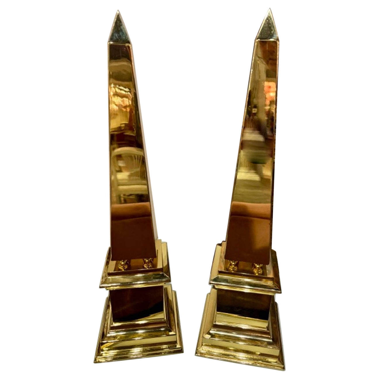 Pair of French Brass Obelisks