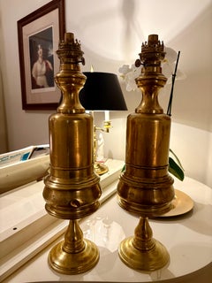 Pair of French Brass Oil Lamps, Late 19th Century