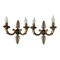 Pair of French Brass Palm Sconces Empire Style, circa 1900