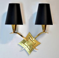 Pair of French Brass Sconces Attributed to Leleu