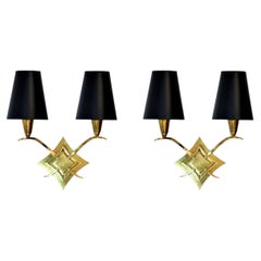 Pair of French Brass Sconces Attributed to Leleu