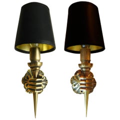Pair of French Brass Sconces in the style of Arbus