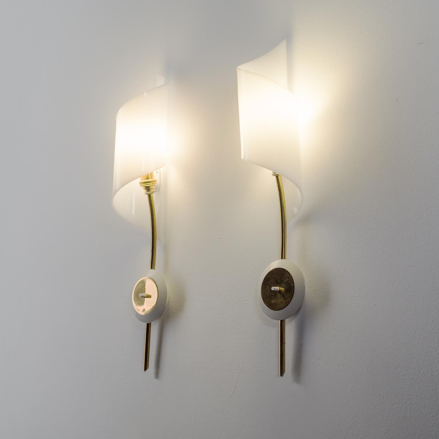 Pair of French Brass Sconces with Acrylic Shades, circa 1960 5