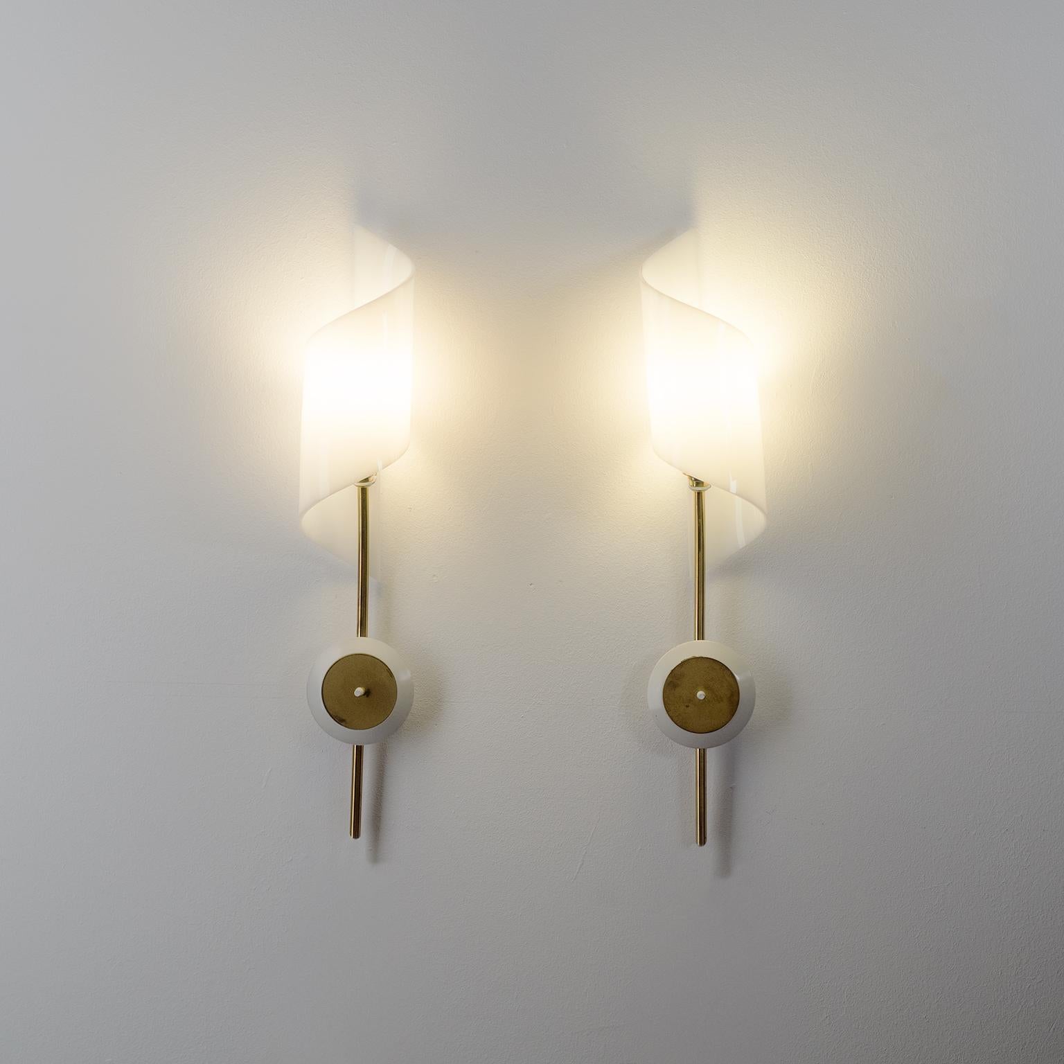 Pair of French Brass Sconces with Acrylic Shades, circa 1960 6