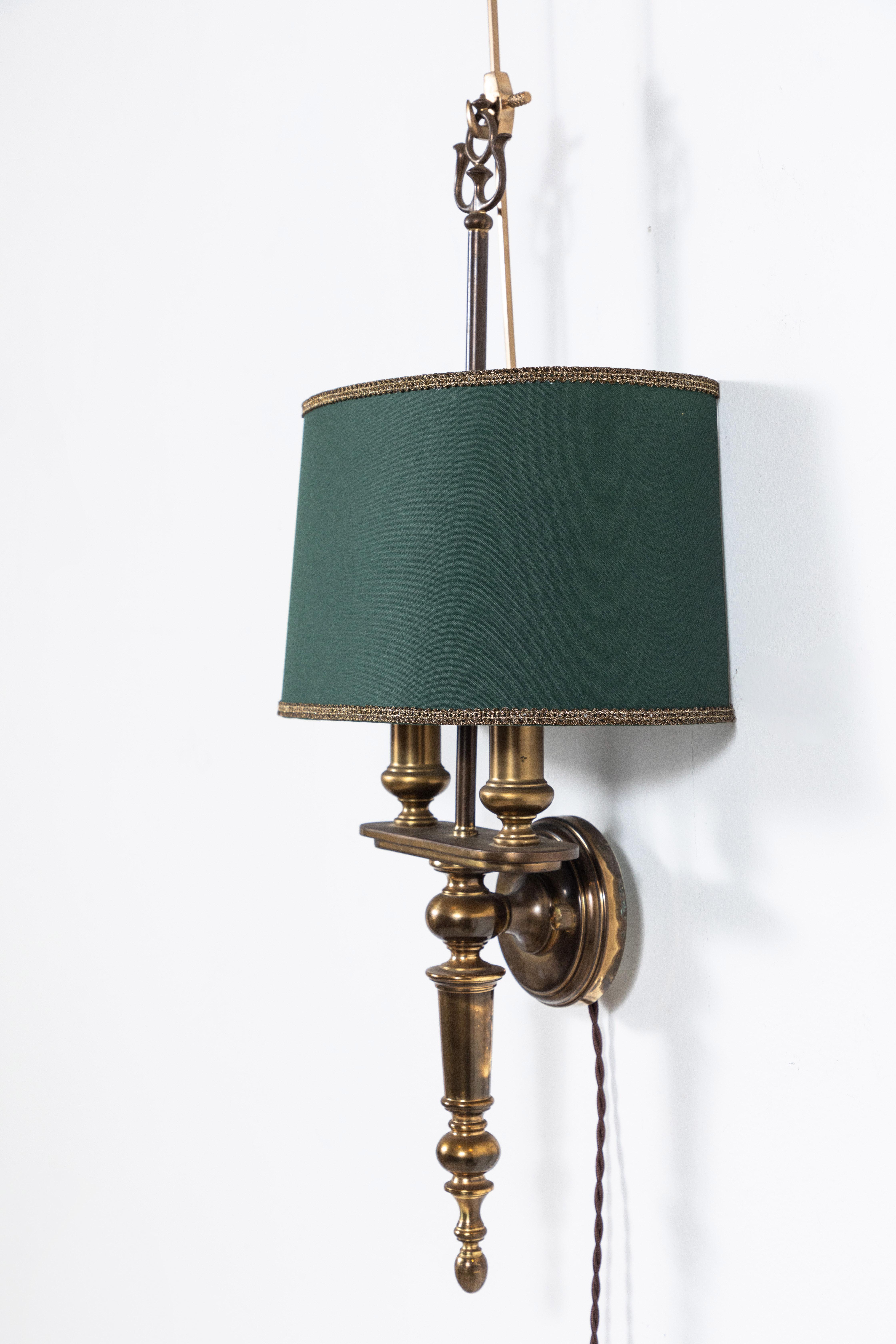 Pair of French Brass Sconces with Green Shades 3