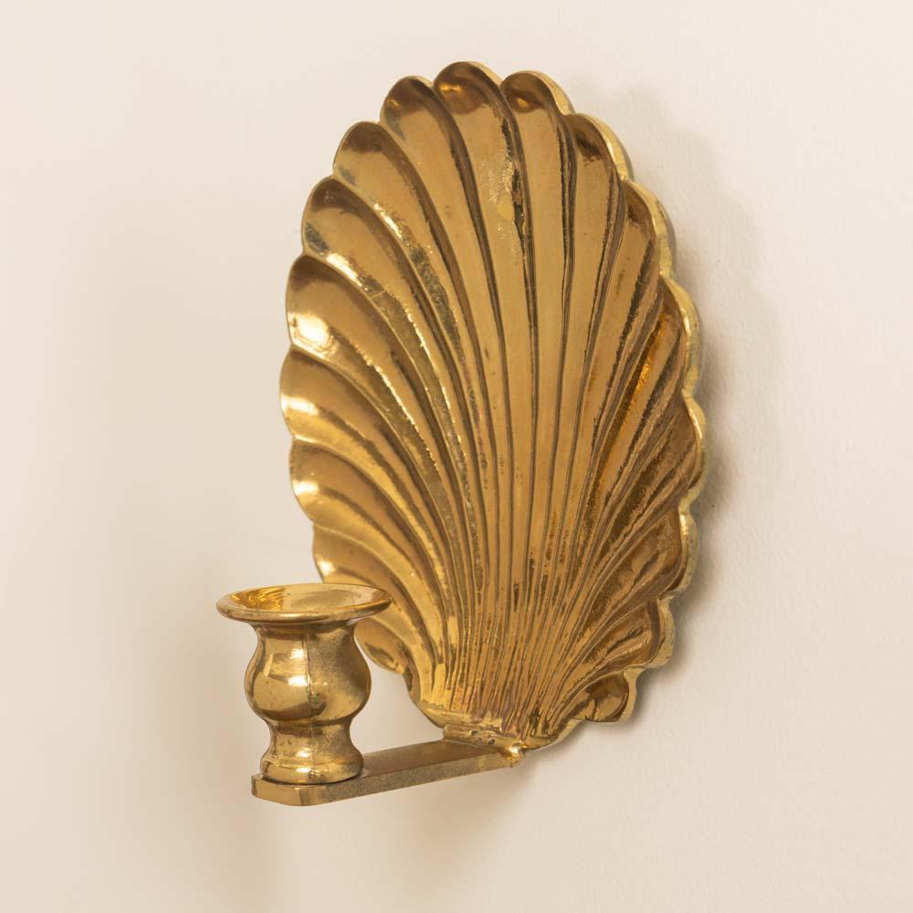 Coppia di candelabri a conchiglia in ottone francese 2