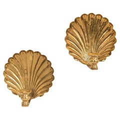 Pair of French Brass Shell Candle Sconces