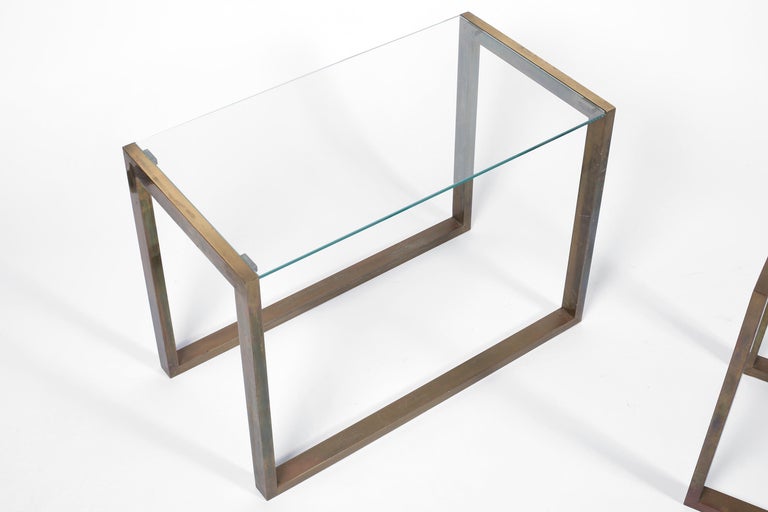 Pair of French Brass Side Tables Sofa End Occasional Modernist For Sale