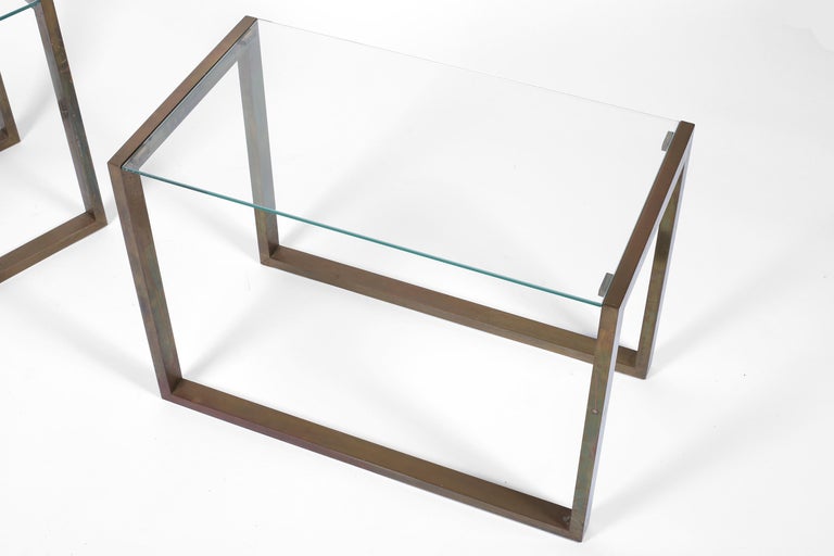 Pair of French Brass Side Tables Sofa End Occasional Modernist For Sale