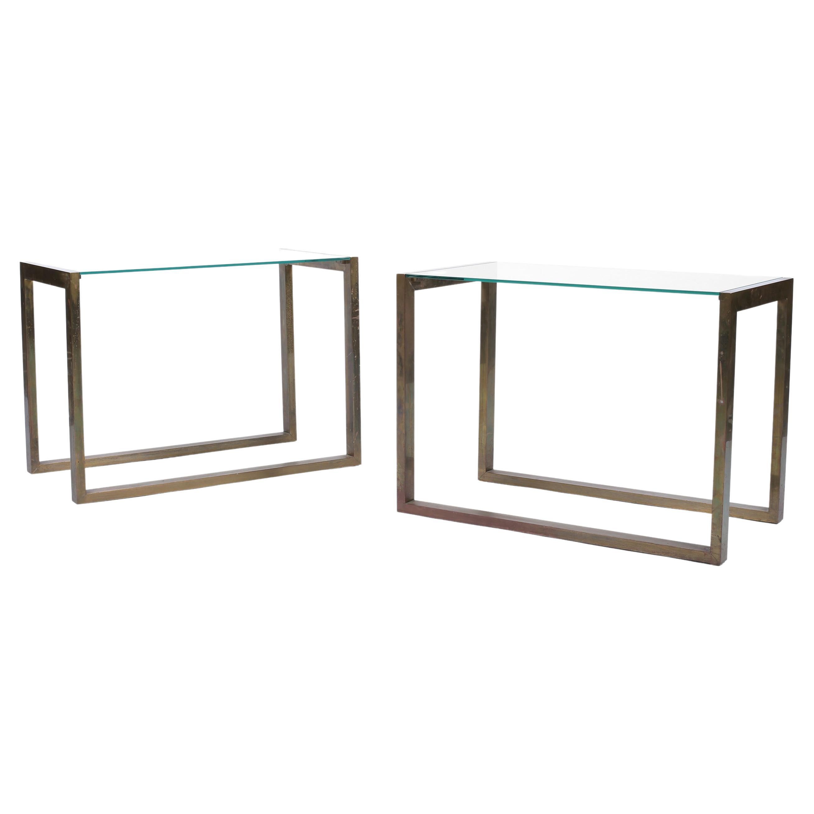Pair of French Brass Side Tables Sofa End Occasional Modernist For Sale
