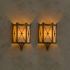 Pair of French Brass Starburst Motif Sconces, 1950s