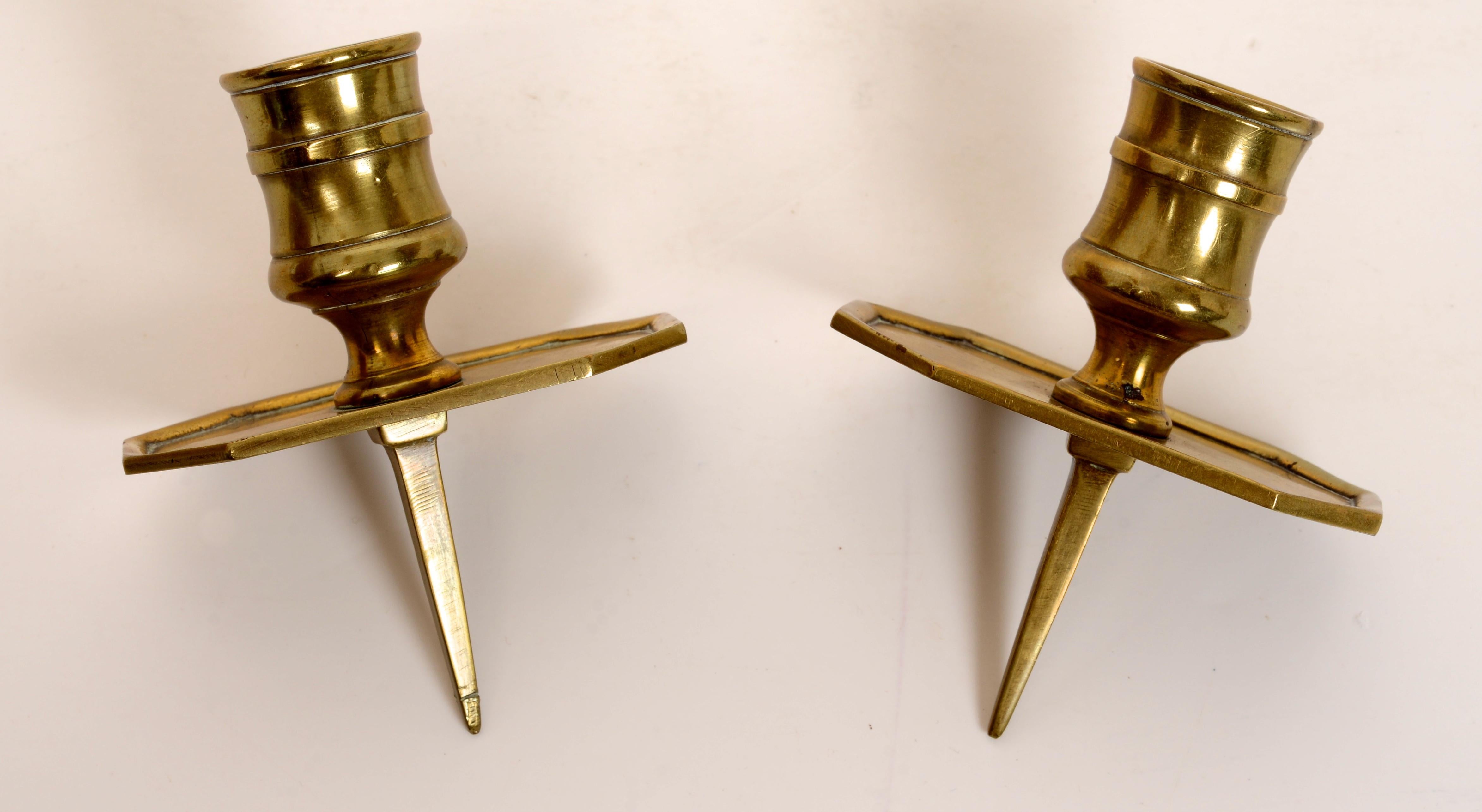 Pair of French Brass Tric Trac Game Table Candlesticks, Louis XVI c1780 In Good Condition In valatie, NY