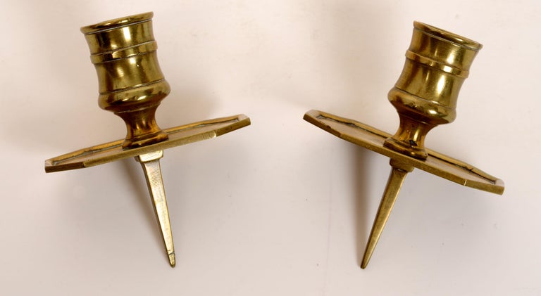 Pair of French Brass Tric Trac Game Table Candlesticks, Louis XVI c1780 In Good Condition For Sale In valatie, NY