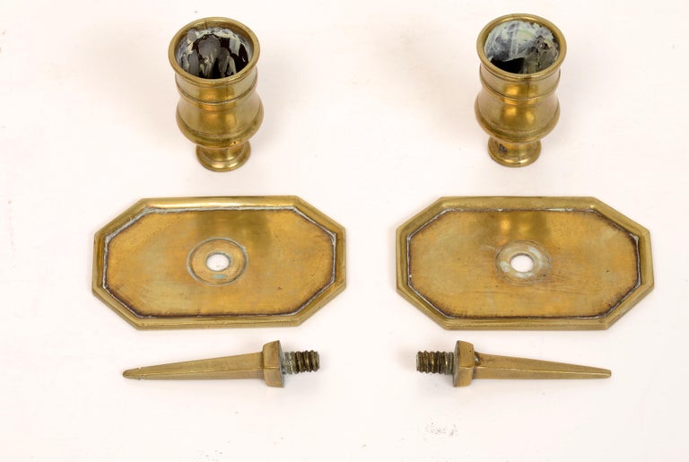 Pair of French Brass Tric Trac Game Table Candlesticks, Louis XVI c1780 For Sale 1