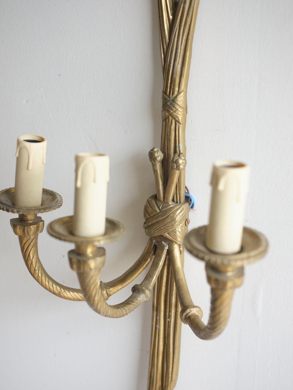 Louis XVI Pair of French Brass Twisted Wall Sconces