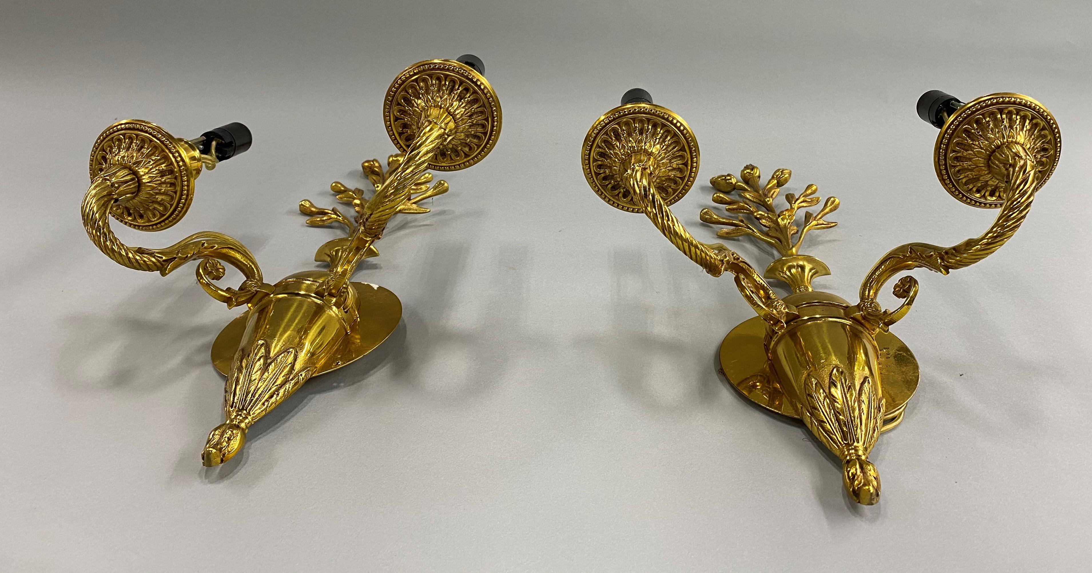 Pair of French Brass Two-Light Sconces Attributed to Maison Charles In Good Condition In Milford, NH