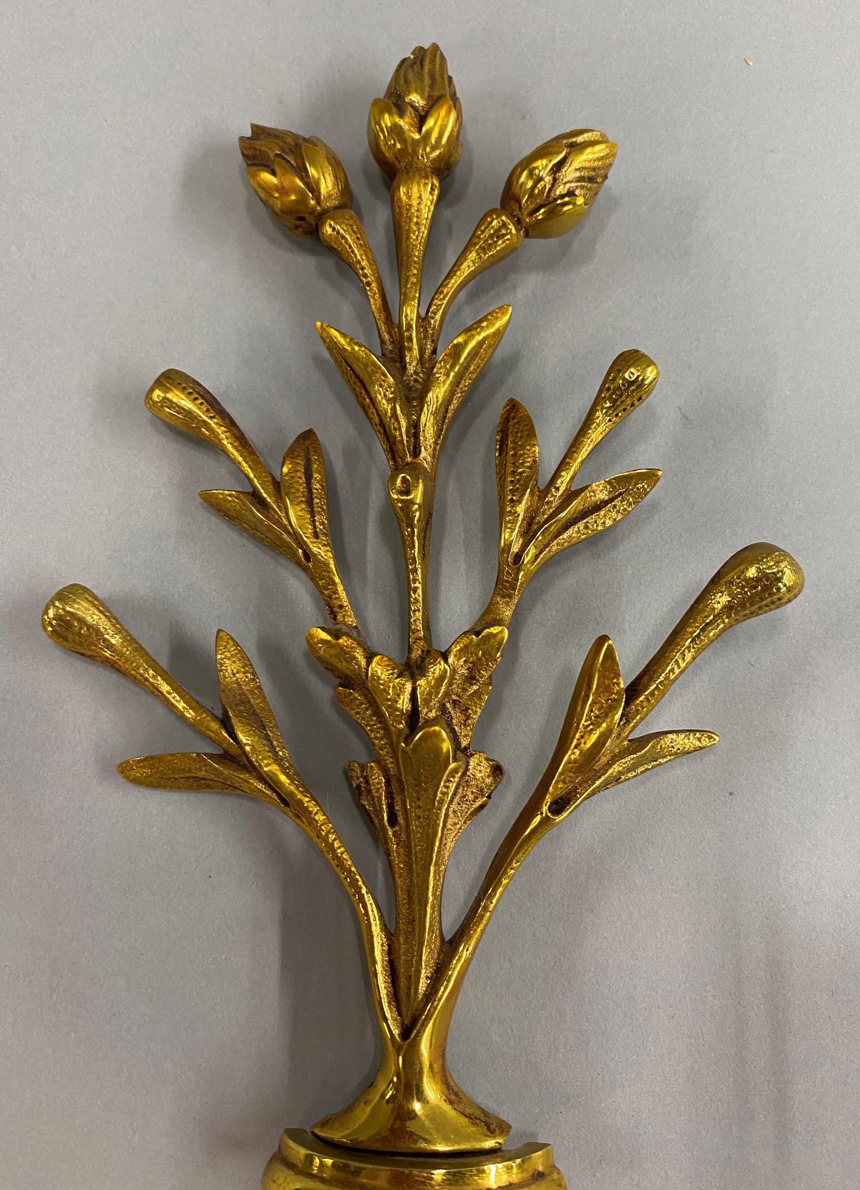 Metal Pair of French Brass Two-Light Sconces Attributed to Maison Charles