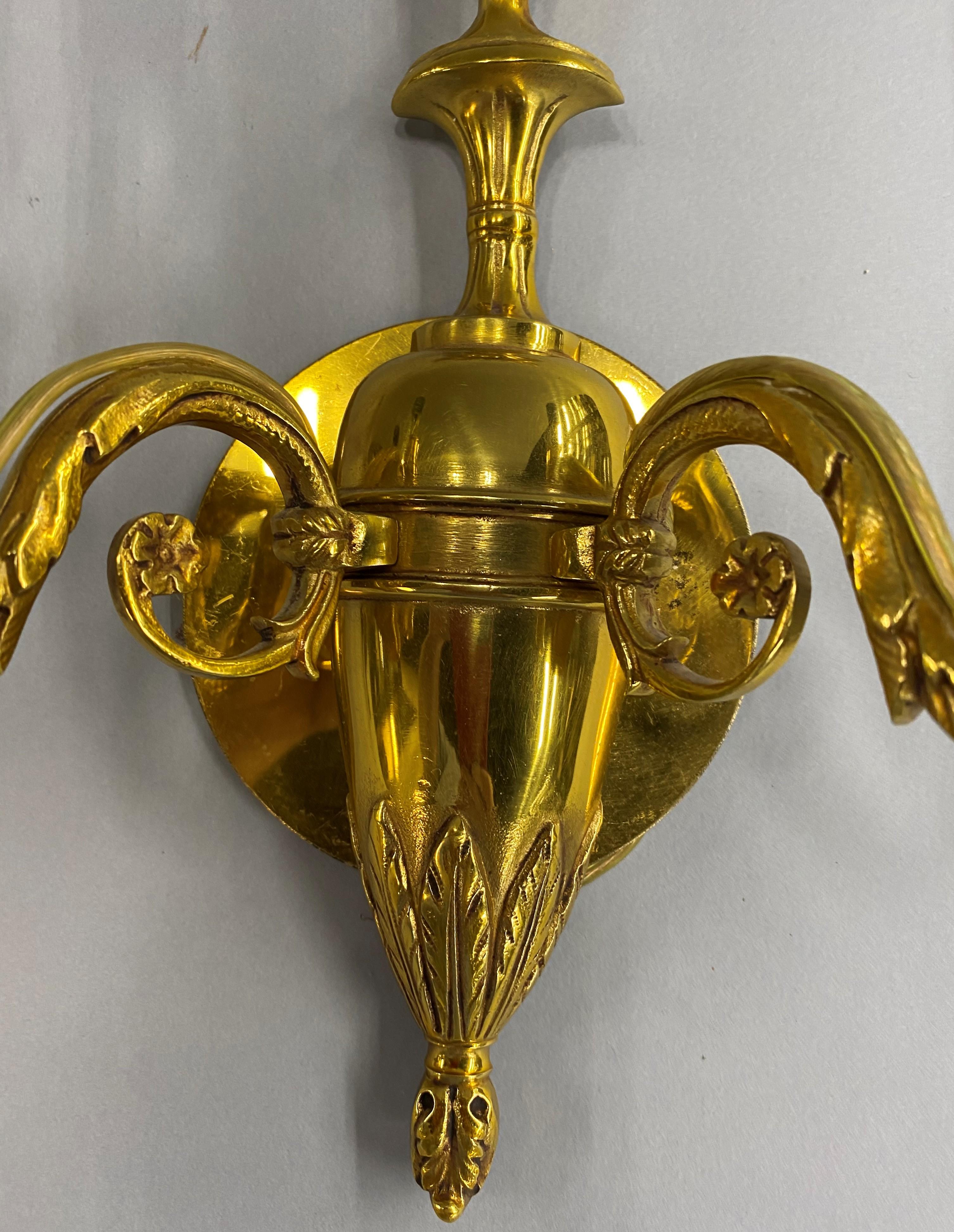 Pair of French Brass Two-Light Sconces Attributed to Maison Charles 1