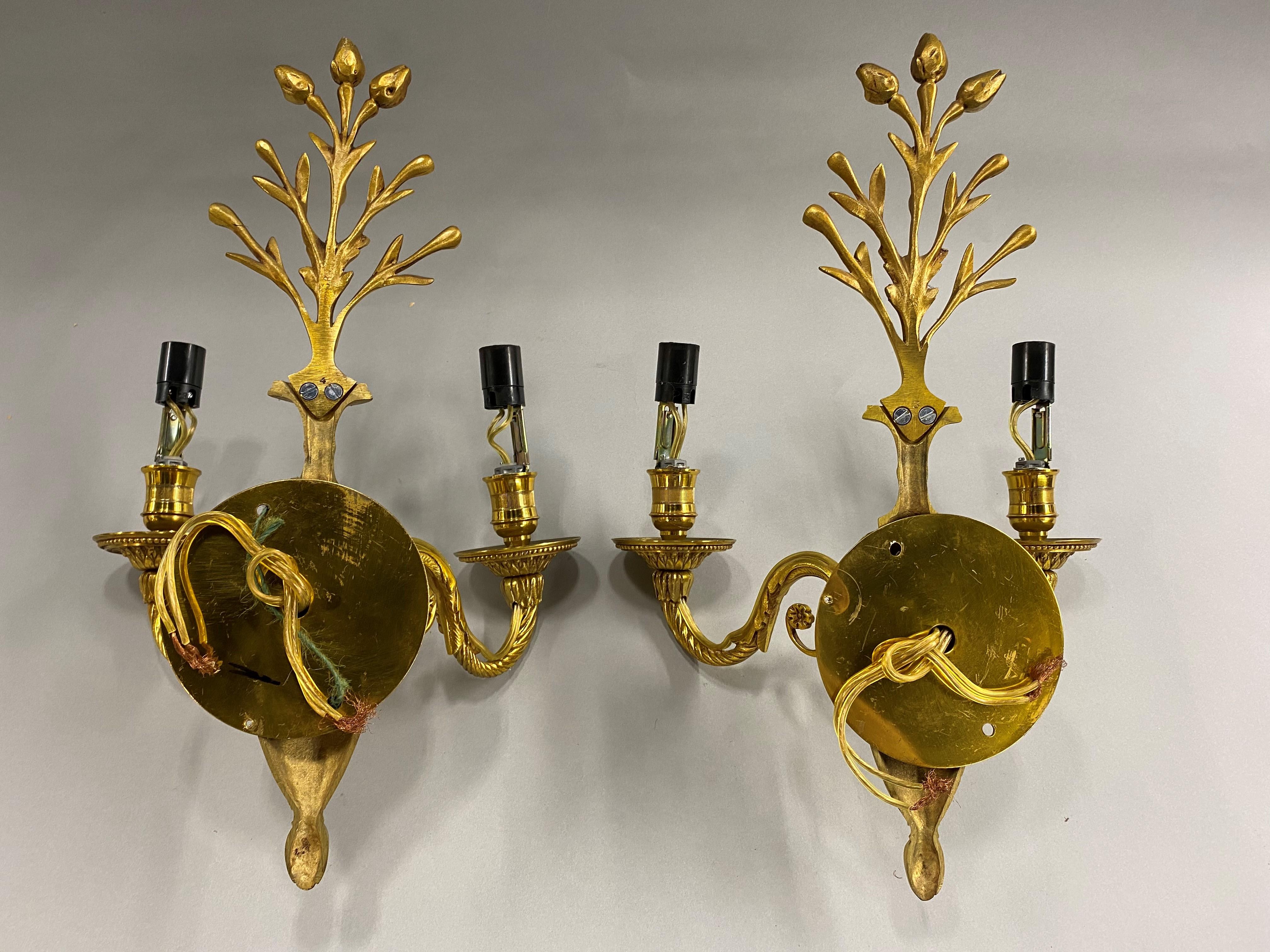 Pair of French Brass Two-Light Sconces Attributed to Maison Charles 2