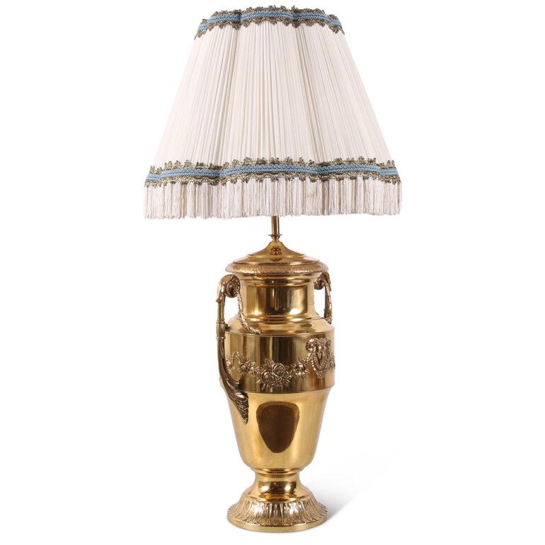 Pair of French Brass Urn Lamps With Custom Silk Shades FY24-252 A-B For Sale 1