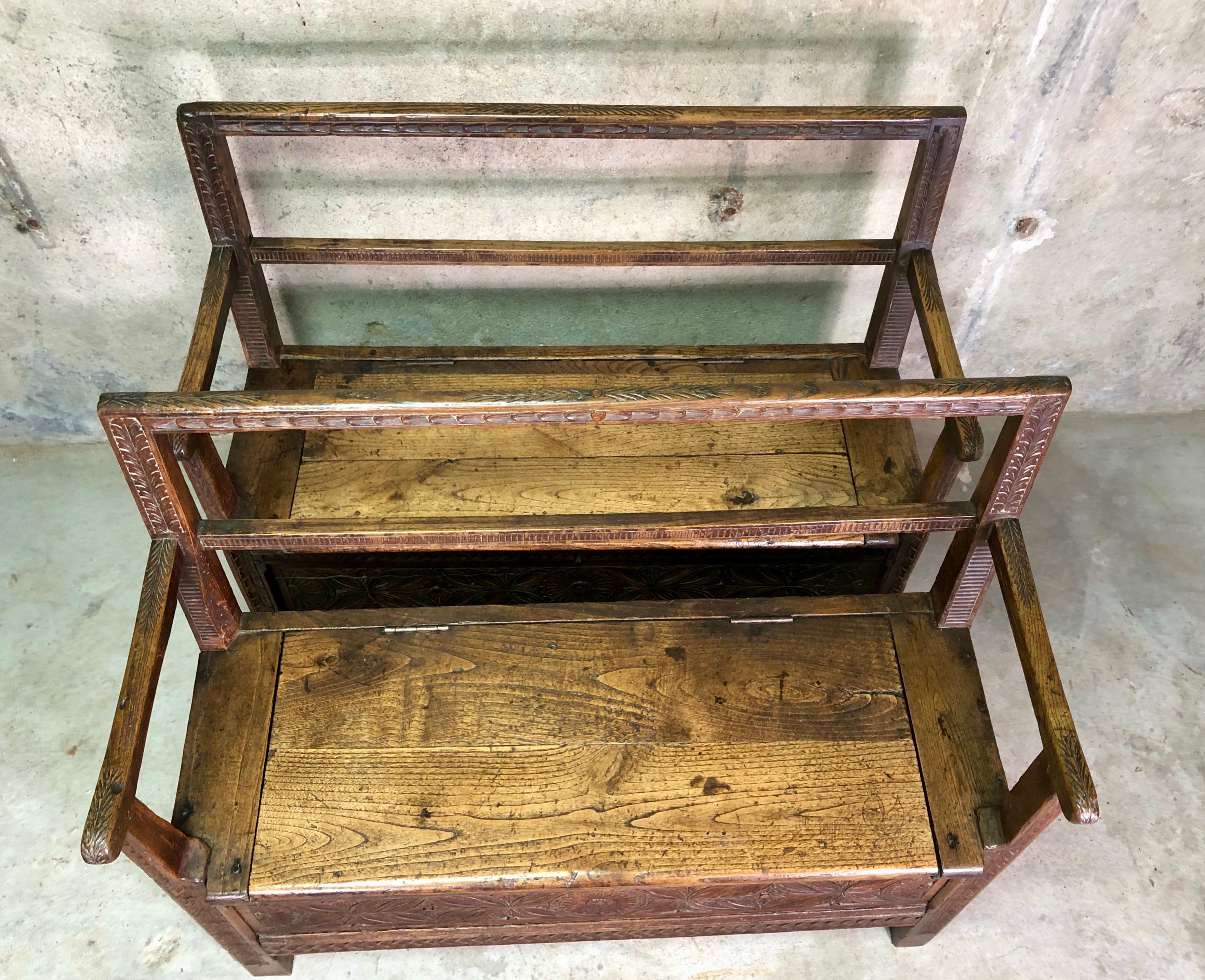 Pair of French Breton Wooden Bench Chests, circa 19th Century 4