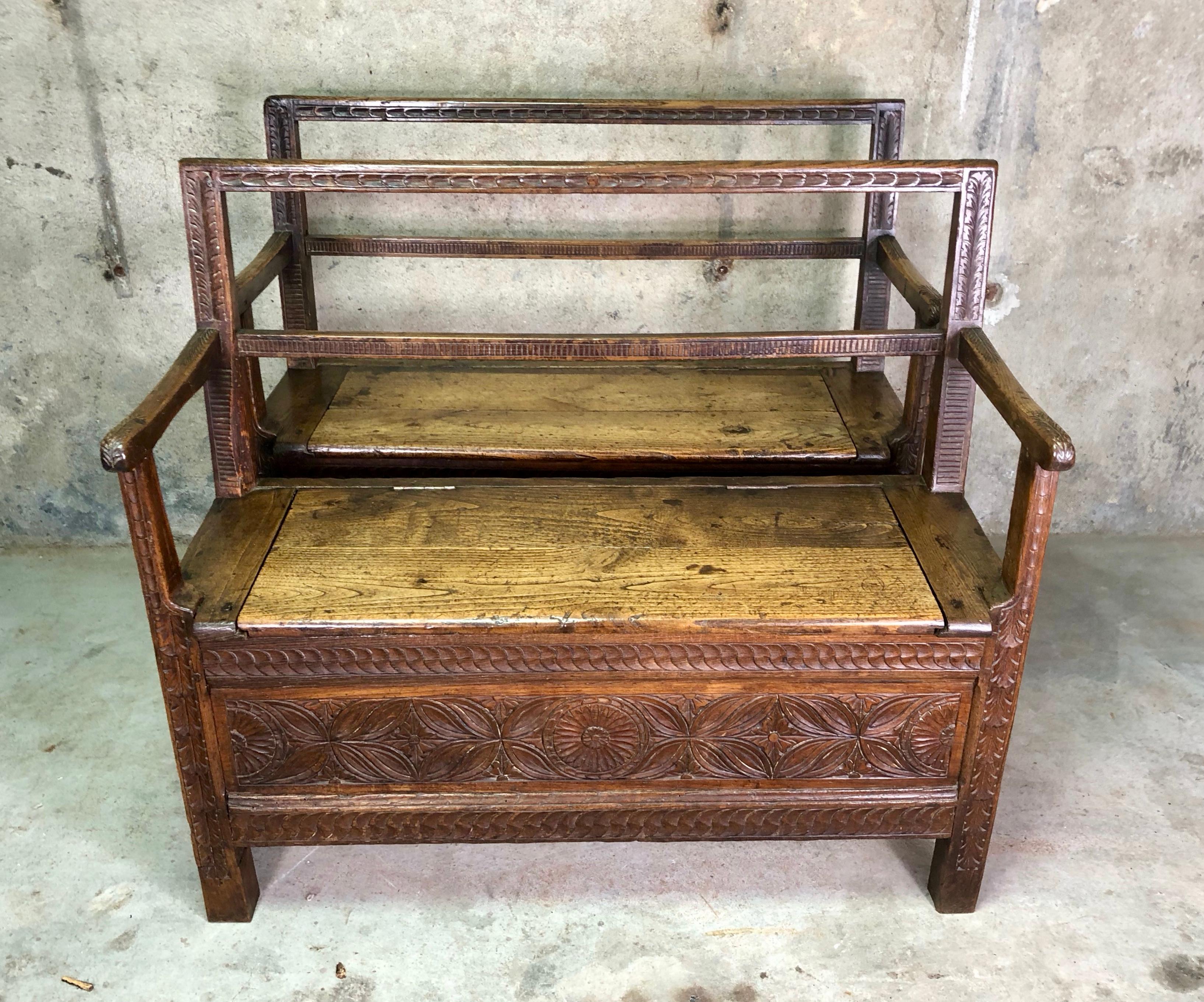 Pair of French Breton Wooden Bench Chests, circa 19th Century 5