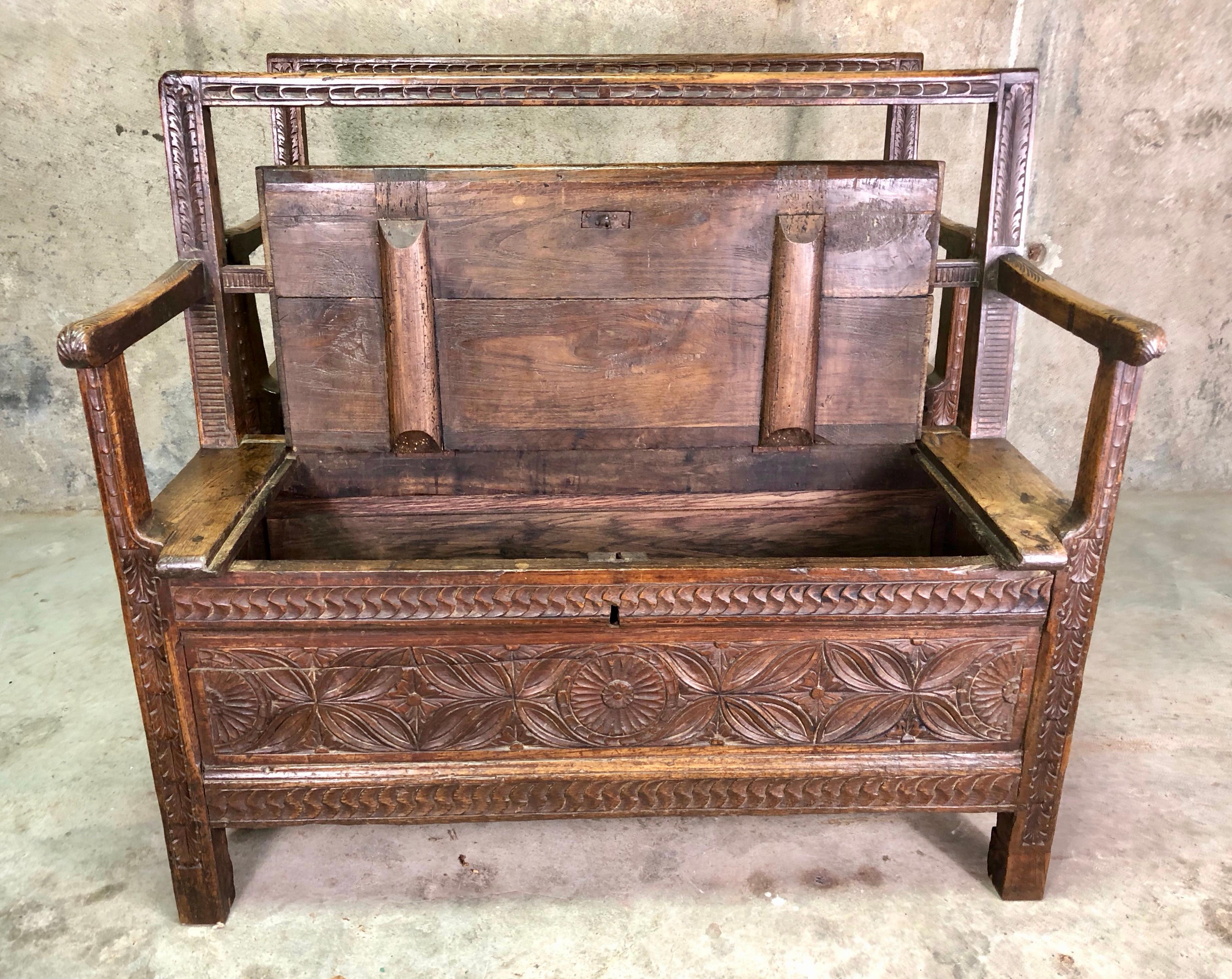 Pair of French Breton Wooden Bench Chests, circa 19th Century 8