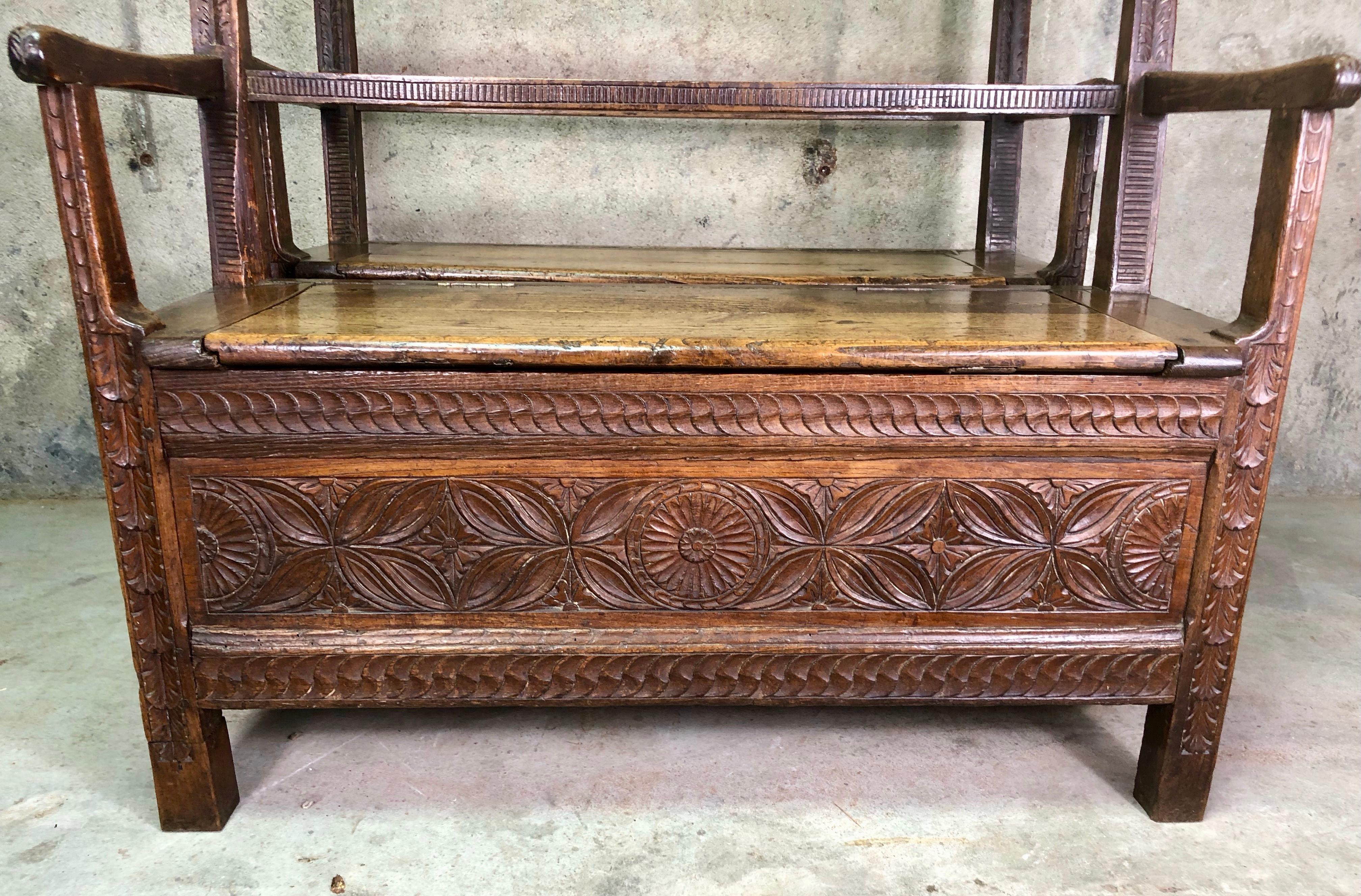 Pair of French Breton Wooden Bench Chests, circa 19th Century 9