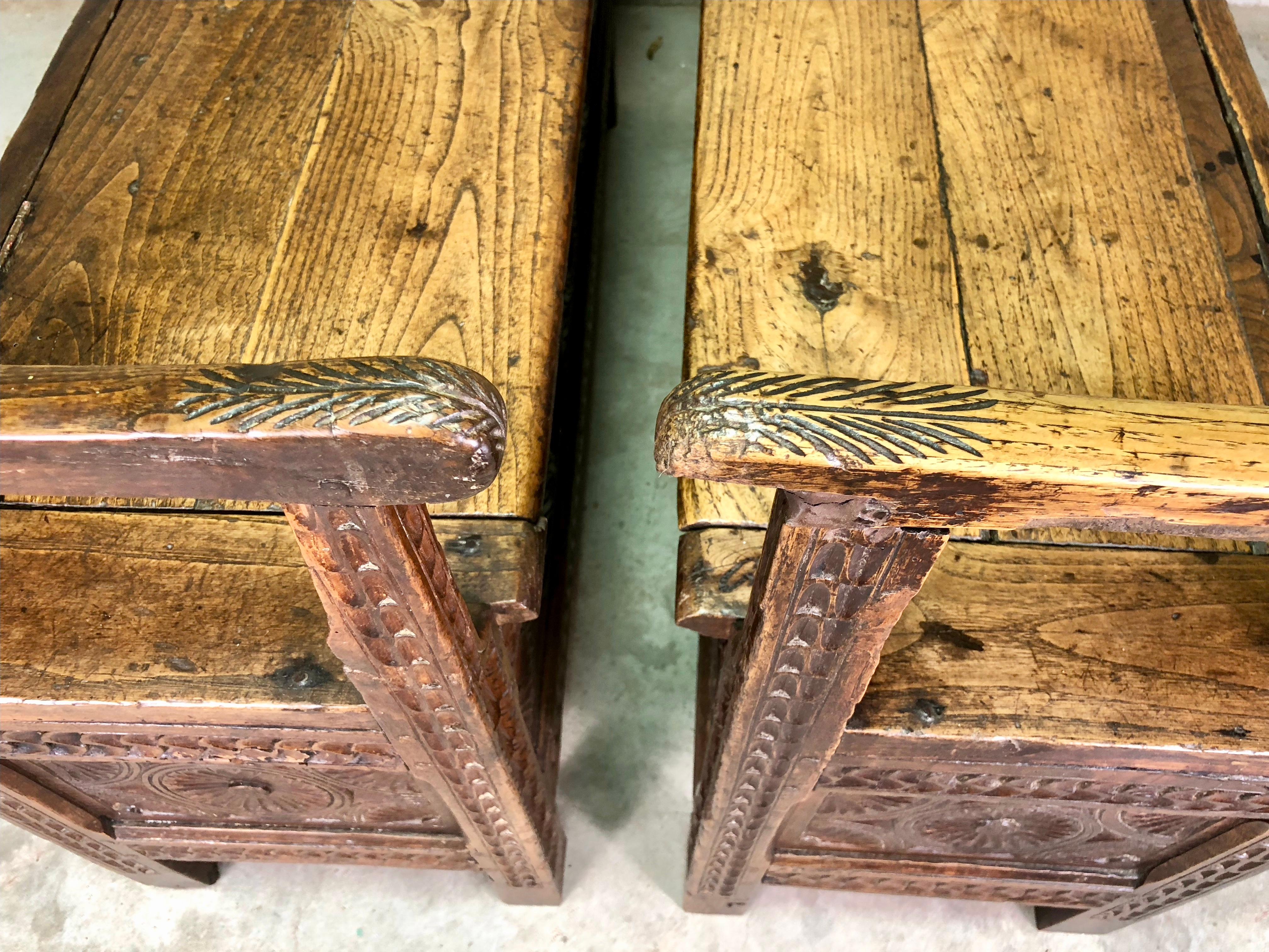 Pair of French Breton Wooden Bench Chests, circa 19th Century 10