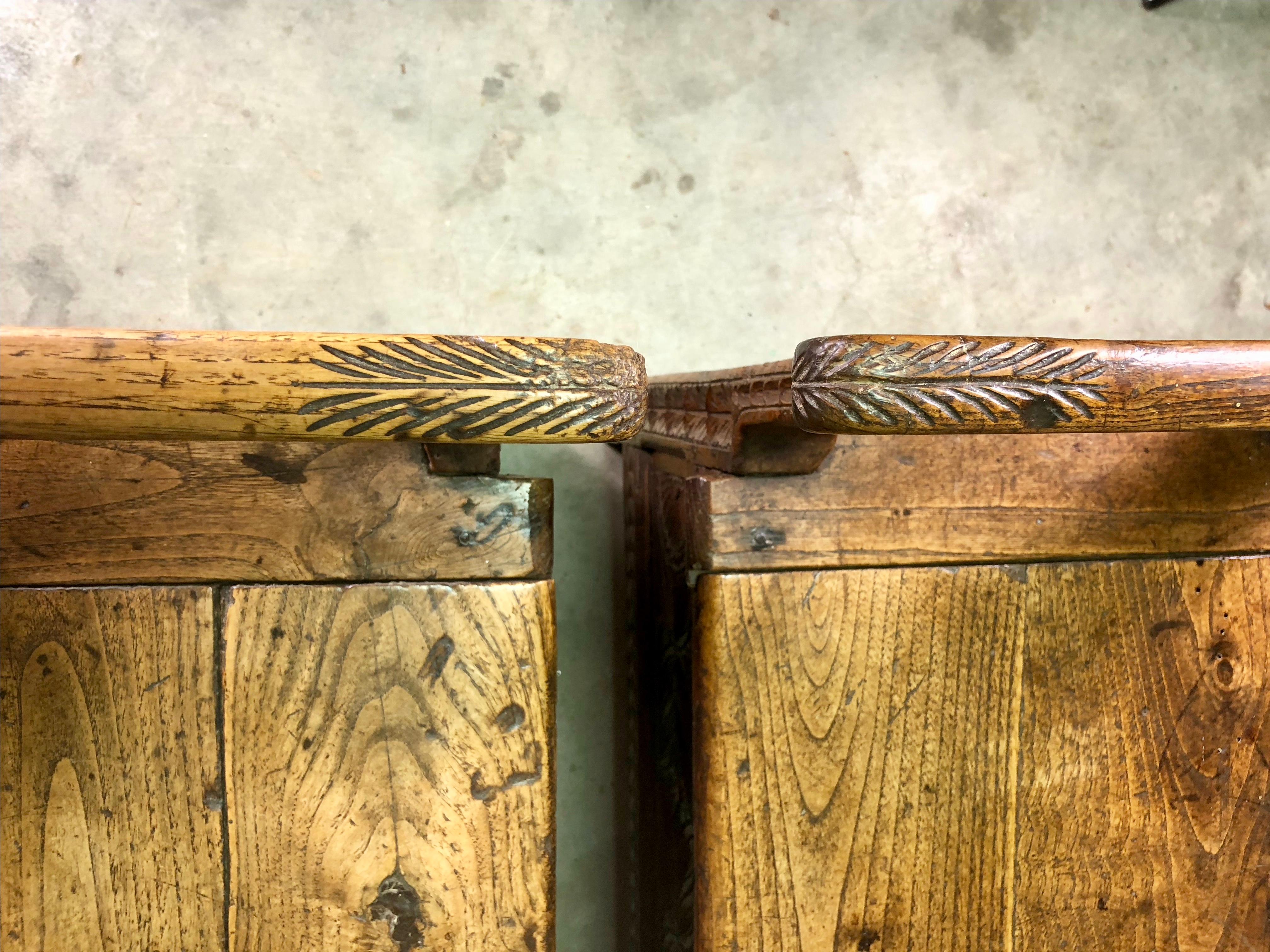 Pair of French Breton Wooden Bench Chests, circa 19th Century 12