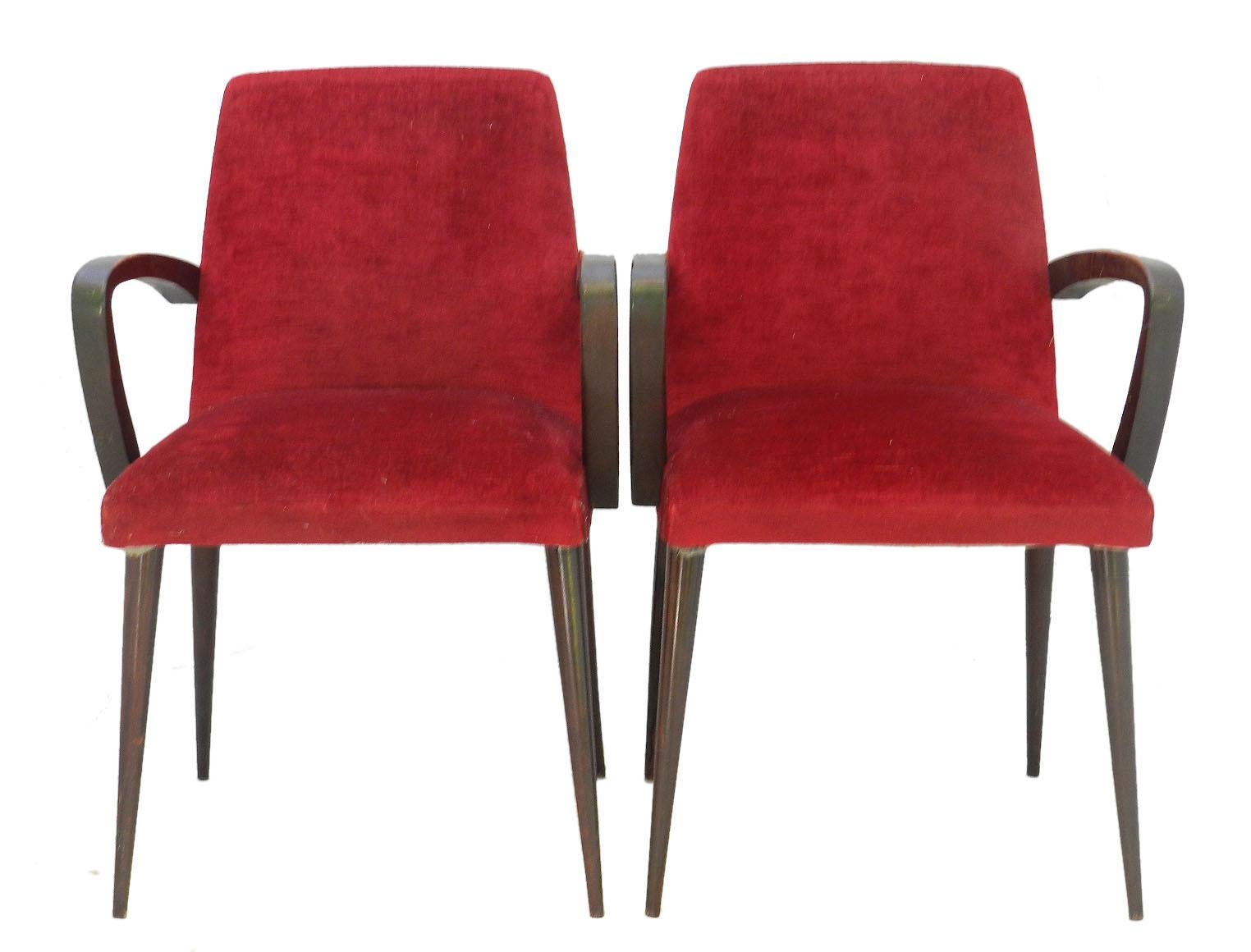 Pair Art Deco Bridge Chairs to Recover Midcentury Open Armchairs In Good Condition In Mimizan, FR