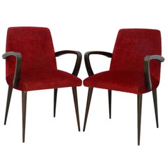 Pair Art Deco Bridge Chairs to Recover Midcentury Open Armchairs
