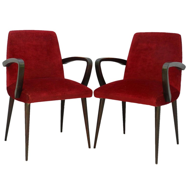 Pair Art Deco Bridge Chairs to Recover Midcentury Open Armchairs For Sale