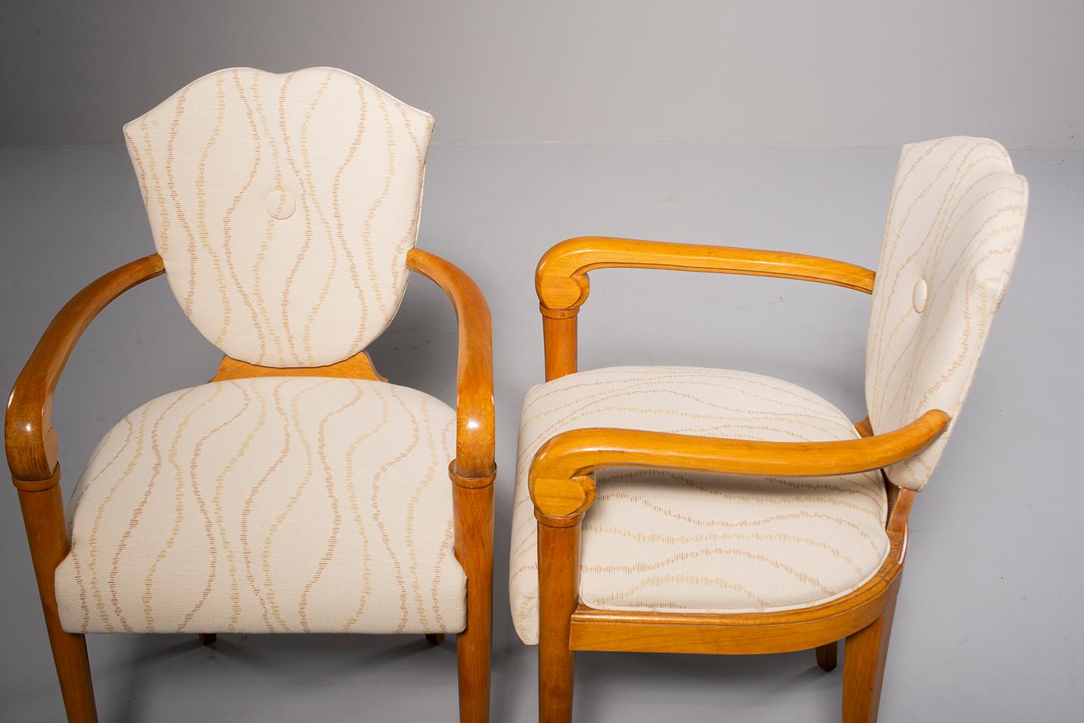 Pair of French Bridge Chairs with Beech Frames and New Upholstery For Sale 3