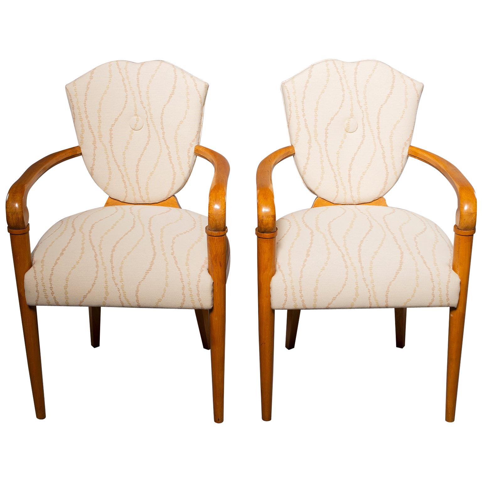 Pair of French Bridge Chairs with Beech Frames and New Upholstery For Sale