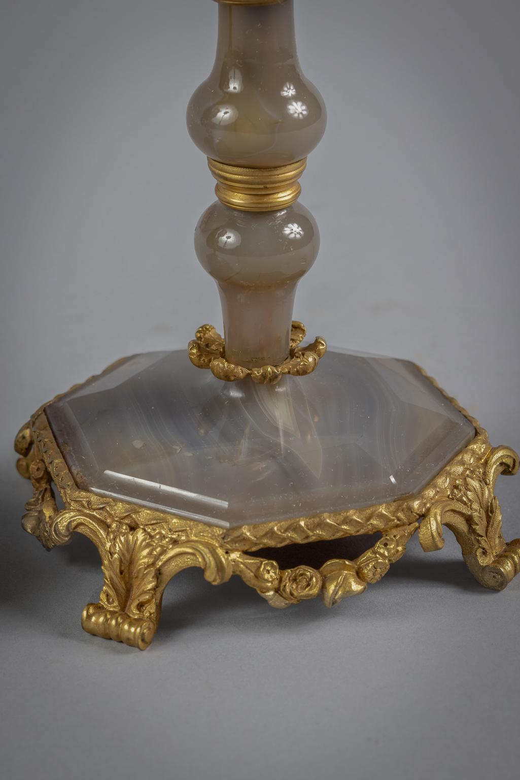 Pair of French Bronze and Agate Candlesticks, circa 1820 For Sale 1
