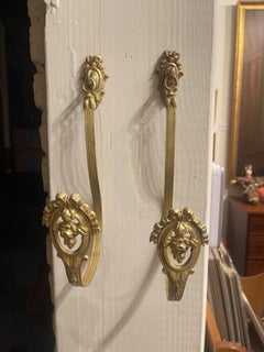 Pair of French Bronze and Brass Curtain Tiebacks or Curtain Holder, 19th Century