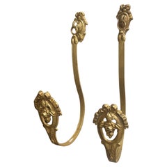 Pair of French Bronze and Brass Curtain Tiebacks or Curtain Holder, 19th Century