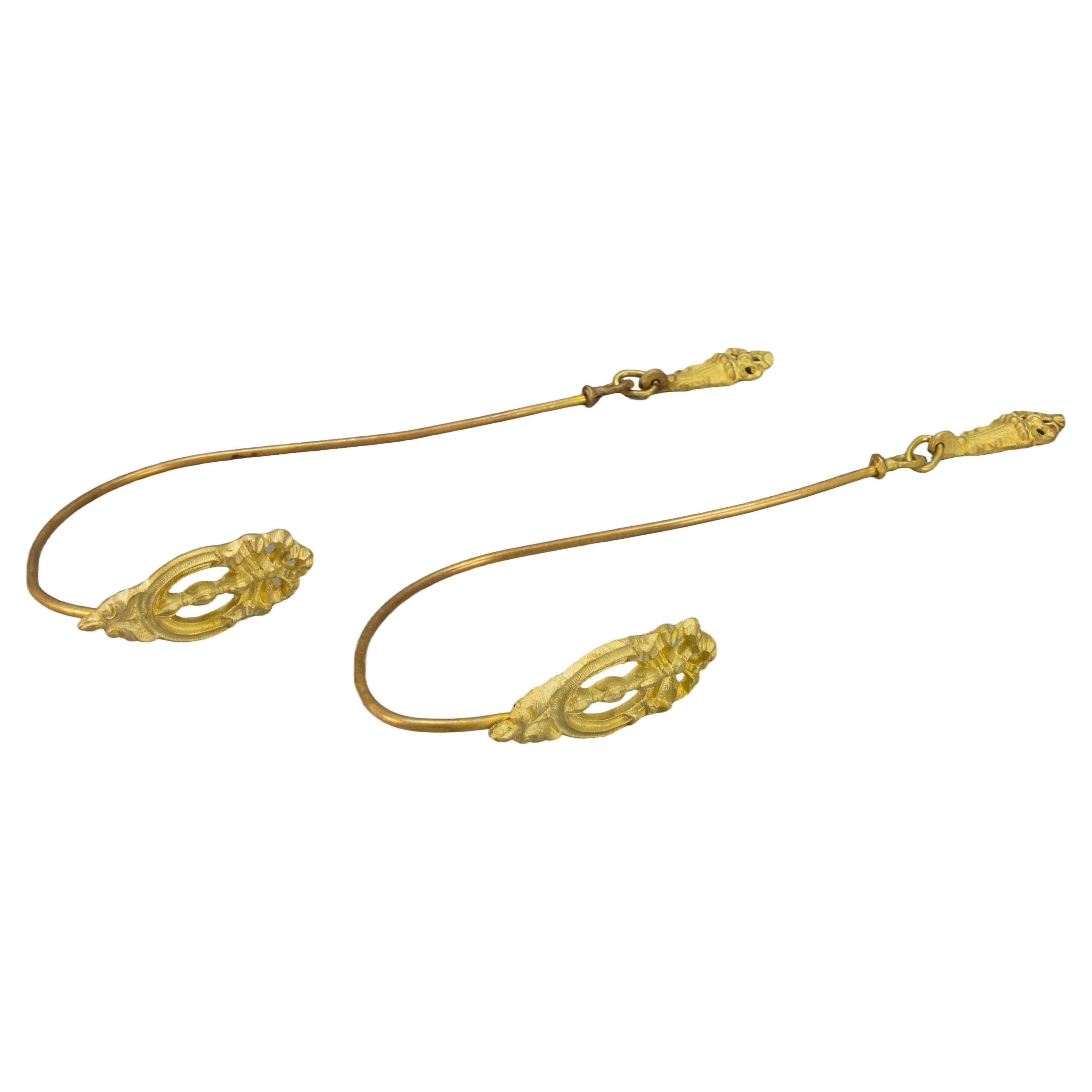Pair of French Bronze and Brass Curtain Tiebacks or Curtain Holders, ca. 1920 For Sale