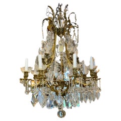 Pair of French Bronze and Crystal Chandeliers
