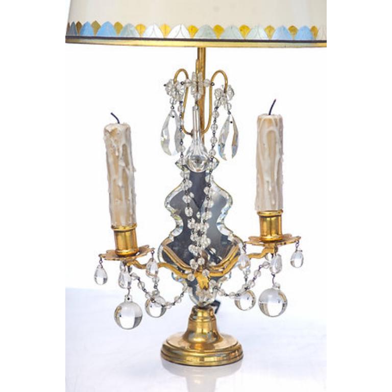Hollywood Regency Coppia di lampade Girondole francesi in bronzo e cristallo, 1900 in vendita